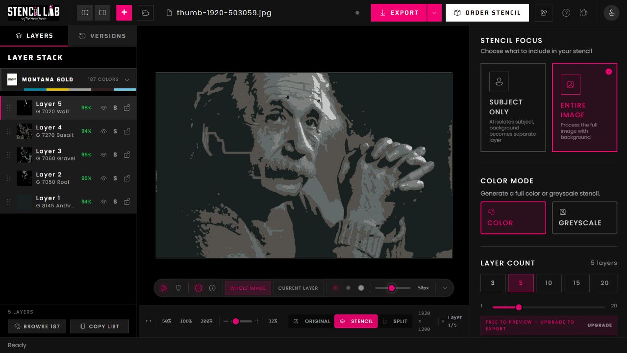 Five-layer Einstein stencil preview produced in StencilLab